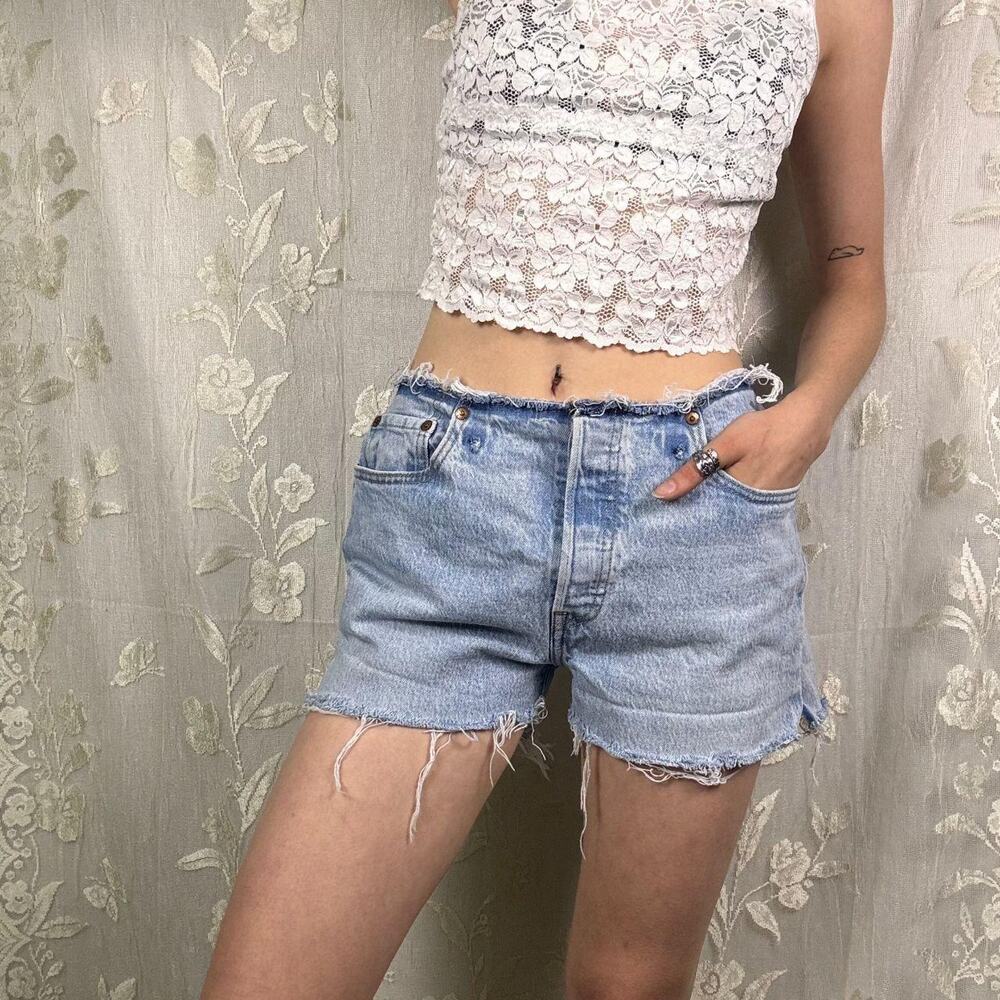 Levis Raw Waist Cut Off Denim Shorts - Y2K Light Wash 501 Jean Shorts